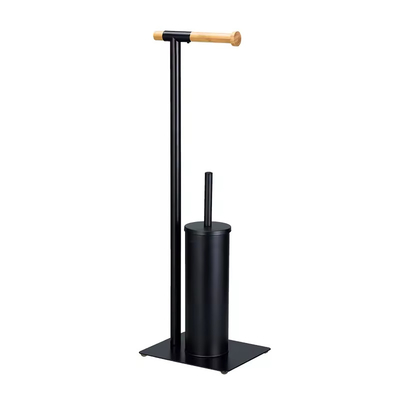 21*18*67cm 耐久型 バスルームスタンド 鉄製 バンブー トイレットペーパーホルダーとブラシセット